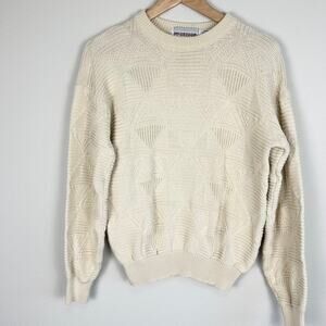 Vintage McGregor Cream Textured Cotton Sweater 80s Preppy Crewneck Small